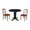 International Concepts 36 in. Solid Wood Round Extension Dining Table with 2 Chairs in Black/Distressed Oak K46-36RXT-23-C42-2-2 - alternate 1